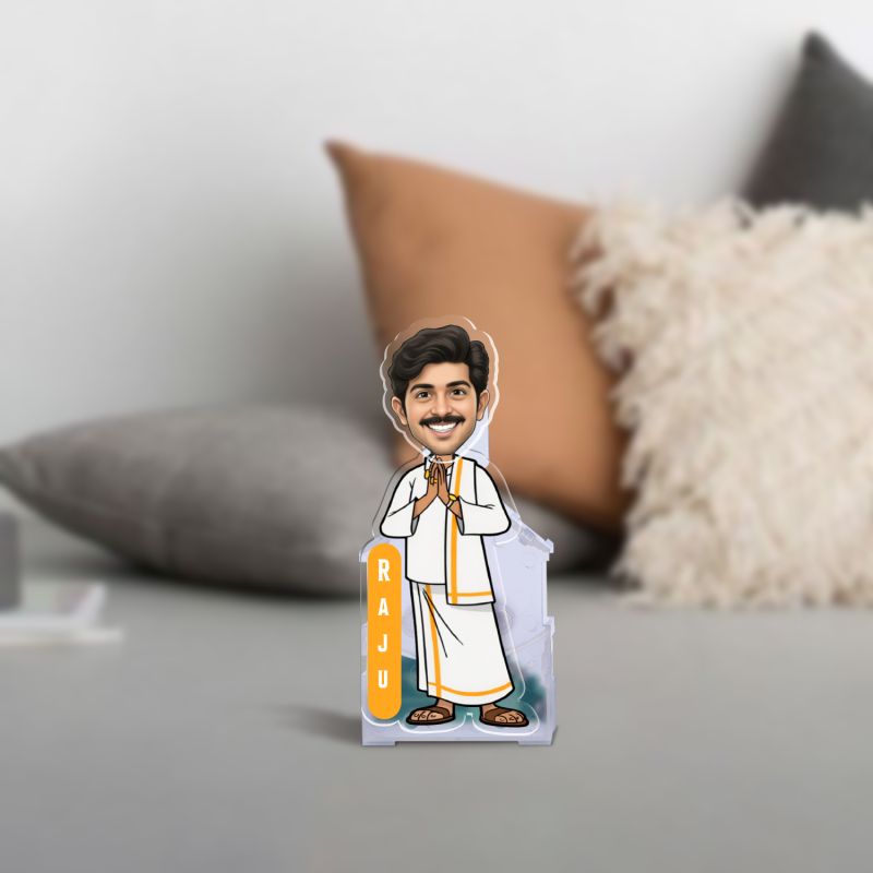 Personalized South Indian Traditional Man Funny Face Caricature with Moving Head Feature for Living Room Car Dashboard Home Decor Office Desk & Gifting